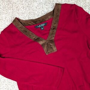 Lauren Ralph Lauren Red Long Sleeve V Neck Tunic Top Shirt Size S